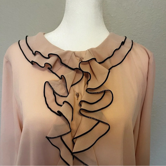 Zara  jewel button cascade ruffle blouse in pale pink and black size medium - Picture 2 of 15